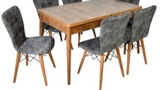Set masa extensibila cu 6 scaune tapitate Homs nuc-gri 170 x 80 cm