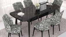 Set masa extensibila cu 6 scaune tapitate Homs zebra 250-300355,170 x 80 cm