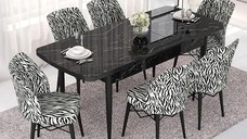 Set masa extensibila cu 6 scaune tapitate Homs zebra 250-300355,170 x 80 cm