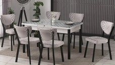 Set masa extensibila cu 6 scaune tapitate Rosia, sticla,170 cm
