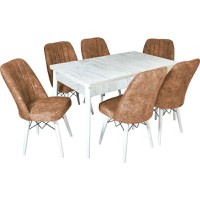 Set masa extensibila de bucatarie alba si 6 scaune Cargold Homs maro - 1