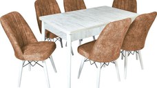 Set masa extensibila de bucatarie alba si 6 scaune Cargold Homs maro