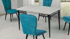 Set masa extensibila Homs cristal cu 4 scaune tapitate alb-turcoaz, 130 x 80 cm