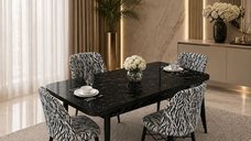 Set masa extensibila Homs cu 4 scaune tapitate zebra, negru, 110 x 70 cm