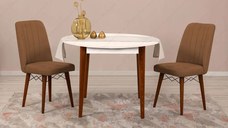 Set masa rotunda cu 2 scaune bucatarie Brigitte, alb si maro
