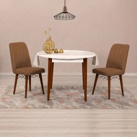 Set masa rotunda cu 2 scaune bucatarie Brigitte, alb si maro - 1