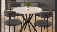 Set masa rotunda Stokholm Homs cu 4 scaune, alb texturat, 80 x 80 x 74 cm