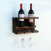 Suport din lemn pentru 2 sticle vin si 2 pahare Homs 32 x 20 x 15 cm, maro - 1