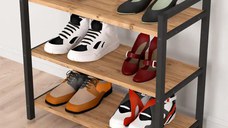 Suport pentru pantofi cu 3 Rafturi Black / nuc 66x36x70cm