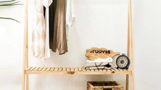 Suport pentru umerase,pantofar,2 rafturi si din lemn masif,natur,148 cm