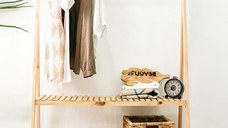 Suport pentru umerase,pantofar,2 rafturi si din lemn masif,natur,148 cm