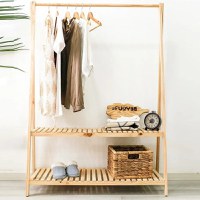 Suport pentru umerase,pantofar,2 rafturi si din lemn masif,natur,148 cm - 1