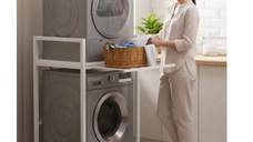 Suport raft pentru mașină de spălat și uscător cu sertar,alb
