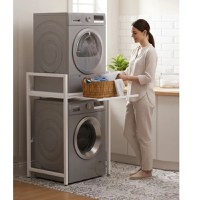 Suport raft pentru mașină de spălat și uscător cu sertar,alb - 1