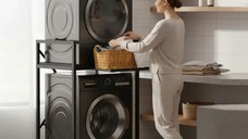 Suport raft pentru mașină de spălat și uscător cu sertar,negru