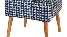 Taburet patrat imprimeu pepit Valencia Homs, 42 x 45 x 42 cm alb-negru