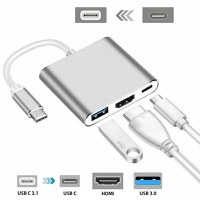 Adaptor multifunctional 3 in 1 USB-C la HDMI Techstar® DJ3IN1, HDMI 4K, 1 x USB 3.0, 1 x USB C, PD Port, Argintiu - 3