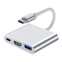 Adaptor multifunctional 3 in 1 USB-C la HDMI Techstar® DJ3IN1, HDMI 4K, 1 x USB 3.0, 1 x USB C, PD Port, Argintiu - 1