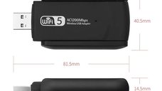 Adaptor Wireless Techstar® AC 1300 Dual-Band, 1200Mbps, USB 3.0, 2.4G/5G, Long Range, 2 Antene, Negru