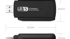 Adaptor Wireless Techstar® AC 1300 Dual-Band, 1200Mbps, USB 3.0, 2.4G/5G, Long Range, 2 Antene, Negru
