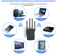 Amplificator Semnal WiFi N2L Store®, Range Extender 1200M, Dual Band 2.4G/5G, 3 Moduri (Repeater/Router/AP), 4 Antene - 5