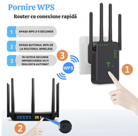Amplificator Semnal WiFi N2L Store®, Range Extender 1200M, Dual Band 2.4G/5G, 3 Moduri (Repeater/Router/AP), 4 Antene - 1