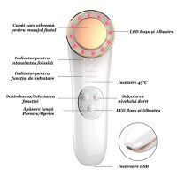 Aparat masaj facial, GlowforHome, LED, , Fototerapie, Microcurent, dispozitiv tratament si ingrijire faciala 5 in 1, Alb - 8