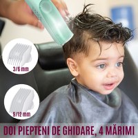 Aparat Tuns Bebelusi Ultra Silentios CZAY®, Aspirare Par, Lame Inox si Ceramica, 2 Trepte Viteza, USB, 2 Piepteni - 2