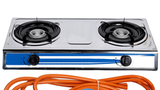 Aragaz din inox, 2 ochiuri, aprindere pe quartz + Kit reglabil gpl RH-10 + Tub flex 2M+2 Coliere