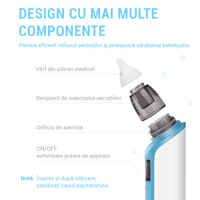 Aspirator nazal electric IMA Baby pentru bebelusi si copii silentios, 6 Trepte de Aspirare, Portabil, cu USB, 500mAh - 1