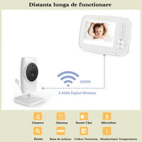 Baby Monitor pentru bebelusi,Sistem Monitorizare Video si Audio Wireless, Raza 300 m, Ecran de 3,2 inch, temperatura - 2