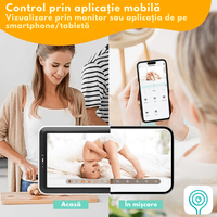 Baby Monitor WiFi 2in1 cu Aplicatie telefon, Camera Audio-Video Multi View, VisionHub®, Ecran UltraHD 1080P de 5inch - 10