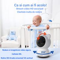 Baby Monitor WiFi 2in1 cu Camera Audio-Video Multi View, UltraHD/5” Night Vision, Aplicatie Telefon, Rotire 355°/90° - 6