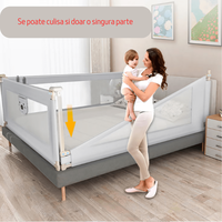 Bariera protectie pat HappyKID culisanta XXL 180 cm Baby Bear, inaltime reglabila 68-98 cm - 7