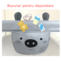 Bariera protectie pat HappyKID culisanta XXL 180 cm Baby Bear, inaltime reglabila 68-98 cm - 1