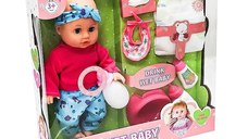 Bebelus de jucarie care bea si uda scutecul, Drink Wet Baby, cu hainute si accesorii, pentru copii de 3+ ani,