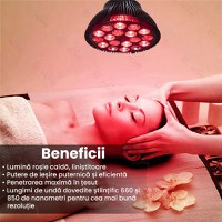 Bec terapeutic cu lumina infrarosie GlowforHome, vindecare leziuni, 18 LED-uri 660 nm, 850nm infrarosu, dulie E27, negru - 13