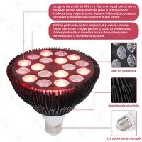 Bec terapeutic cu lumina infrarosie GlowforHome, vindecare leziuni, 18 LED-uri 660 nm, 850nm infrarosu, dulie E27, negru - 6