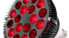 Bec terapeutic cu lumina infrarosie GlowforHome, vindecare leziuni, 18 LED-uri 660 nm, 850nm infrarosu, dulie E27, negru