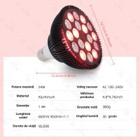 Bec terapeutic cu lumina infrarosie GlowforHome, vindecare leziuni, 18 LED-uri 660 nm, 850nm infrarosu, dulie E27, negru - 7
