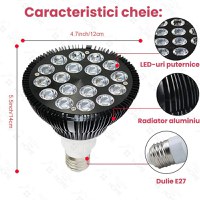 Bec terapeutic cu lumina infrarosie GlowforHome, vindecare leziuni, 18 LED-uri 660 nm, 850nm infrarosu, dulie E27, negru - 4