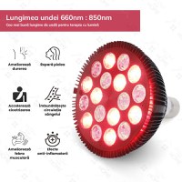Bec terapeutic cu lumina infrarosie GlowforHome, vindecare leziuni, 18 LED-uri 660 nm, 850nm infrarosu, dulie E27, negru - 5