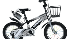 Bicicleta Go Kart 658, 16 inch, pentru copii, 4-6 ani, roti ajutatoare, suport si bidon apa, cosulet, argintiu