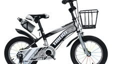 Bicicleta Go Kart 658, 16 inch, pentru copii, 4-6 ani, roti ajutatoare, suport si bidon apa, cosulet, argintiu
