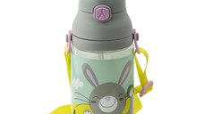Bidon cu pai AMBITION JUNIOR Orsi, 420ml, tip gentuta pentru copii, design iepuras
