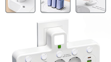 Bloc Multipriza / Priza Multipla 2500W, 4 Prize Schuko + 2 USB-A + 1 USB-C, Alb