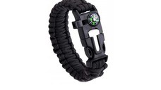 Bratara de supravietuire multifunctionala, busola, fluier, cremene, cutit si franghie, negru