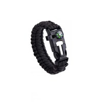 Bratara de supravietuire multifunctionala, busola, fluier, cremene, cutit si franghie, negru - 1