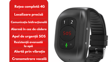Bratara inteligenta 4G cu buton de panica pentru varstnici, Ceas Smart GPS pentru seniori cu buton SOS, monitorizare