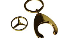 Breloc de chei IdeallStore, Gold Mercedes, 7.5 cm, metal, auriu